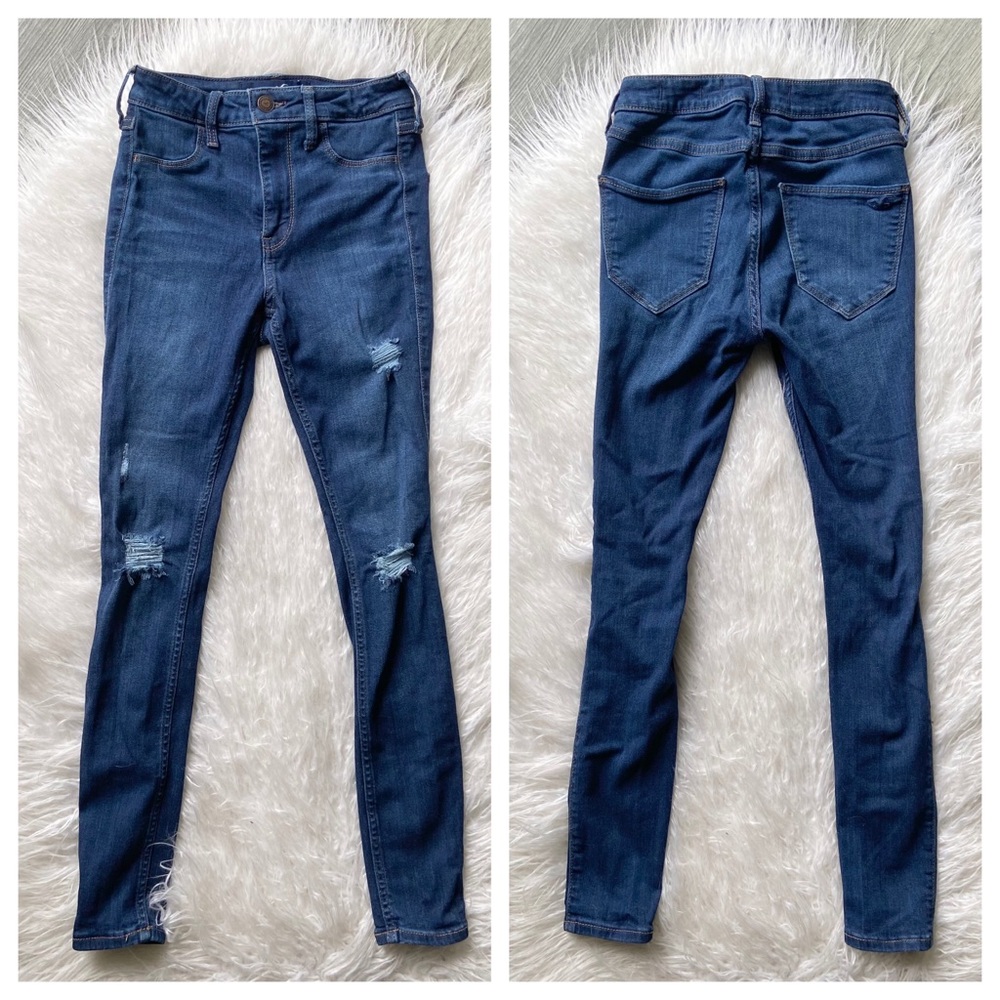 Hollister skinny jeans distressed high rise dark denim legging 24 x 26 0 short